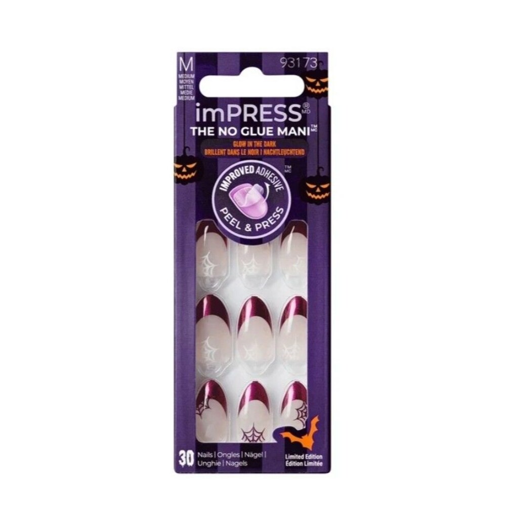 Limited Edition Kiss Impress No Glue PressOn Nails Glow In The Dark 30ct Size M